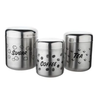 3 Pcs Stainless Steel Airtight Tea Coffee Sugar Canister Set